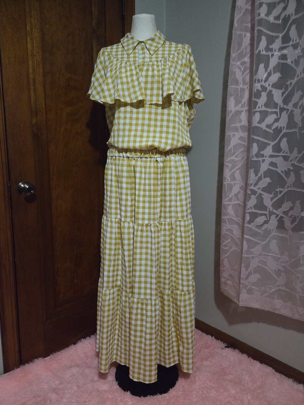 Yellow Gingham Skirt And Top Set with Ruffle Yoke
